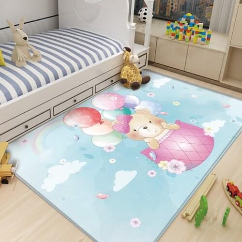 Non-Slip Balloon Blue Cute Bear Picture Children Flannel Carpet Baby Hand Print Carpet Baby Play Mat Fashion Children Carpet