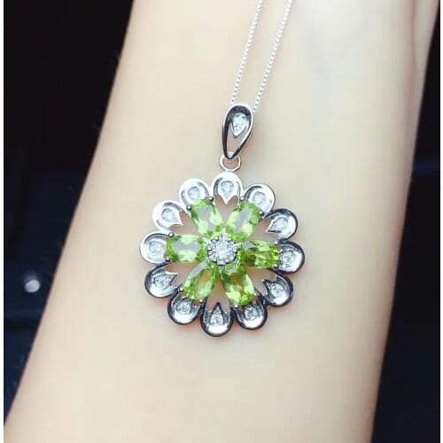 Charming natural green olivine necklace for women necklace natural peridot 925 sterling silver party gift lucky birthstone