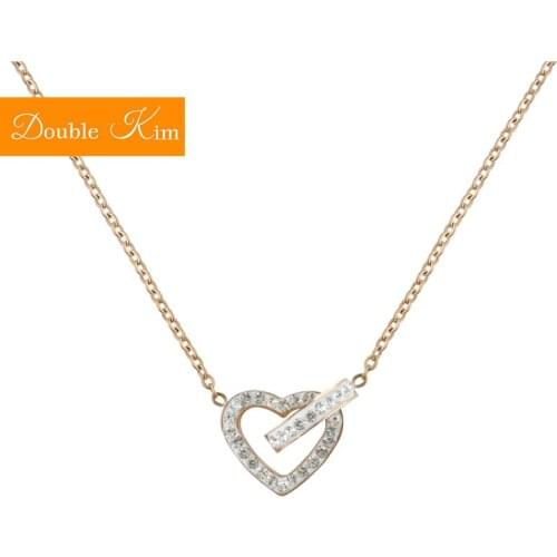 Double Heart Zircon Pendant Necklace Stainless Steel Marterial Rose Gold Chain Necklace Inlaid Zircon Fashion Women Jewelry