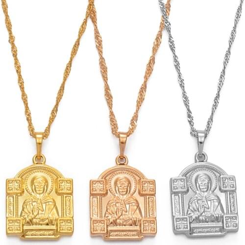 Anniyo Blessed Matrona of Moscow Pendant Necklaces Gold Color Jewelry Catholicism Orthodox Church Virgin Mary Necklace #038804