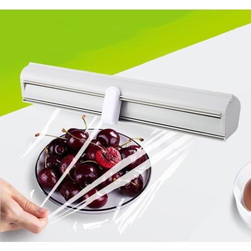 Plastic Food Cling Film Wrap Dispenser Film Sharp Cutter Foil Slide Kitchen Tool Storage Box with Kitchen Cutting Tool