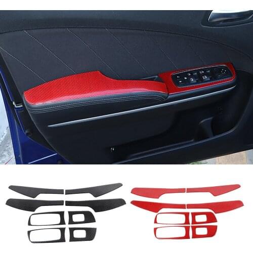 Real Carbon Fiber Door Armrest Panel Window Lift Switch Cover Trim Fit for Dodge Charger 2015-2021 Interior Car Accessories