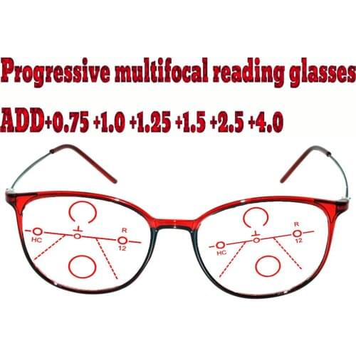Progressive Multifocal Anti Blu Light Reading Glasses Red Metal Frame Men Women High Quality +1 +1.5 +1.75 +2.0 +2.5 +3 +3.5 +4