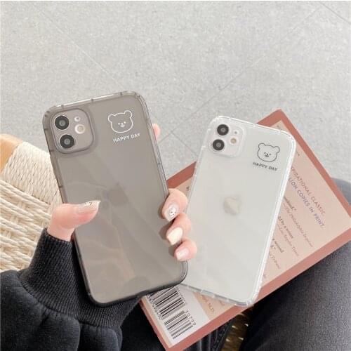 Retro kawaii smile bear art bumper Japanese Phone Case For iPhone 12 11 Pro Max Xr Xs Max 7 8 Plus X 7Plus case Cute soft Cover