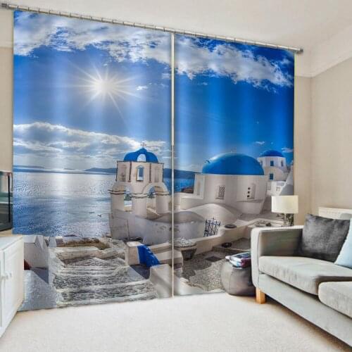 Luxury Blackout 3D Window Curtains For Living Room Bedroom seaside curtain blue sky curtains