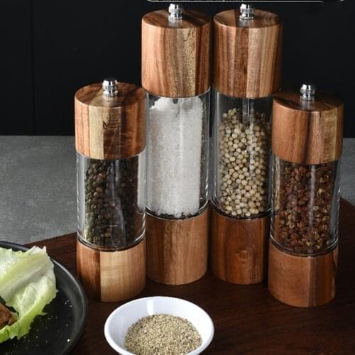 1Pc Manual Salt Pepper Mill Grinder Acacia Wooden Muller Seasoning Spice Bottle Milling Gadget Food Herb Grinders Jar Containers