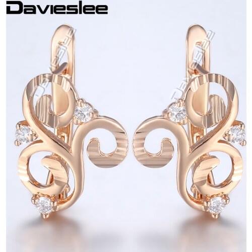 Davieslee 585 Rose Gold Filled Earrings For Women Paved Clear CZ Embossed Cloud Shaped Stud Earrings Fashion Jewelry LGE168