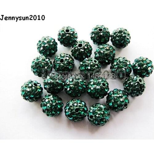 10mm Dark Green Top Quality Czech Crystal Rhinestones Pave Clay Round Disco Ball Spacer Beads For Jewelry crafts 100pcs / Pack