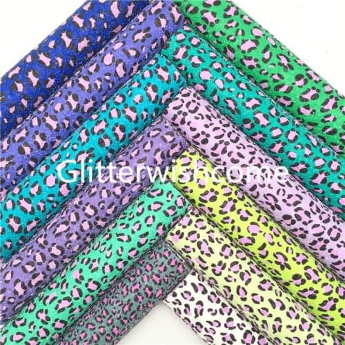 Glitterwishcome 21X29CM A4 Size Pink leopard Printed Chunky Glitter Leather fabric Vinyl for Bows, GM878A