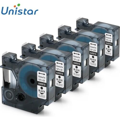 Unistar Label Tape 45010 Replacement for Dymo Black on Clear Label Cartridge 45010 S0720500 for LabelManager 280 160 420P 220P