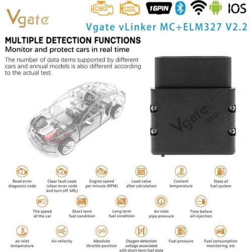 Vgate vLinker MC+ ELM 327 Bluetooth 4.0 OBD 2 OBD2 ELM327 V2.2 wifi For Android/IOS Scanner Auto Tool Car Diagnostic PK OBDLINK