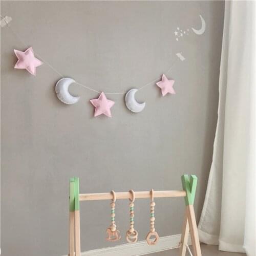Felt Stars Moon String Star Wall Garland Party Banner Tent Bed Mat Baby Shower Bunting Ornament Kids Room Hanging Wall Decor