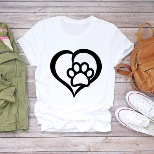 Women T-shirts Love Heart Dog Paw Short Sleeve 90s Trend Ladies Print Lady Womens Stylish T Top Shirt 2021 Tee T-Shirt