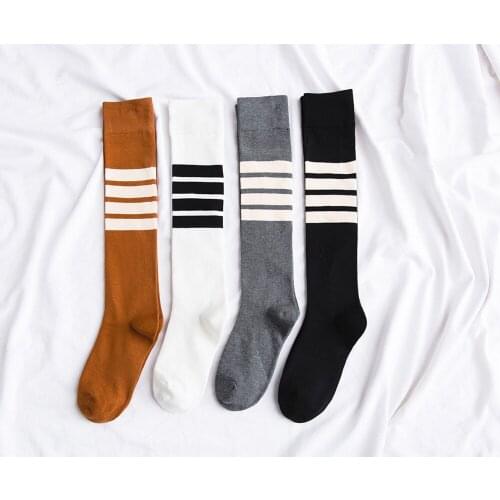 Cotton Women Ladies Socks Knee High Slimming Leg Spring Autumn Jacquard High Sock Bar Color Women College Casual