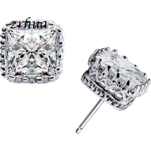 ZRHUA Wholesale Price Silver Color Stud Earrings for Women Girls Engagement Brincos Female Wedding Bridal Jewelry
