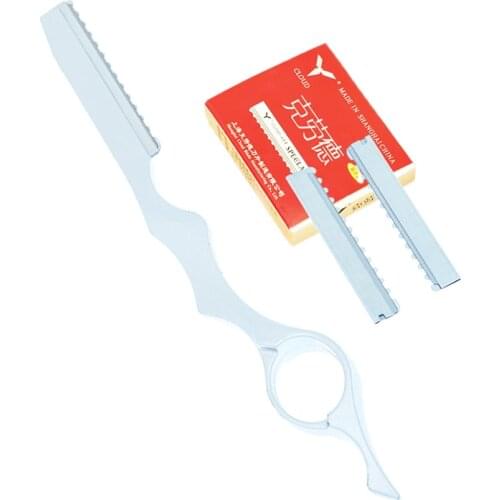 Meisha 1pcs Razors+10pcs Blades Stainless Steel Hair Cutting Razors Barber Hair Removal Blades Hairdressing Thinning Tool HC0008