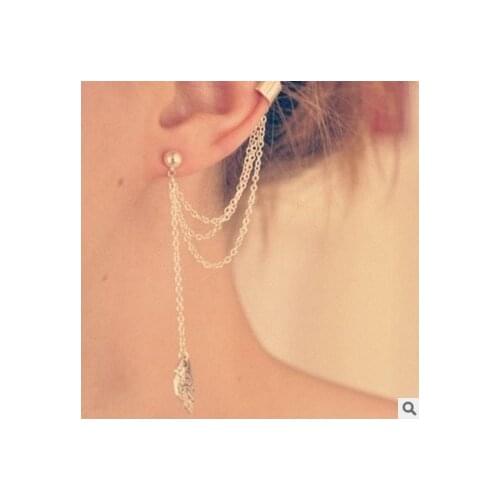 1pc Punk Girl Leaf Chain Long Tassel Ear Cuff Vintage Clip Earrings for Women Jewelry Earrings Boucles Pendientes