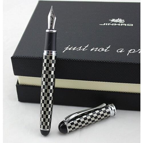 1 X Advanced Executive Fountain Pen Jinhao 750 Black & Silver Square Pattern ink Pen