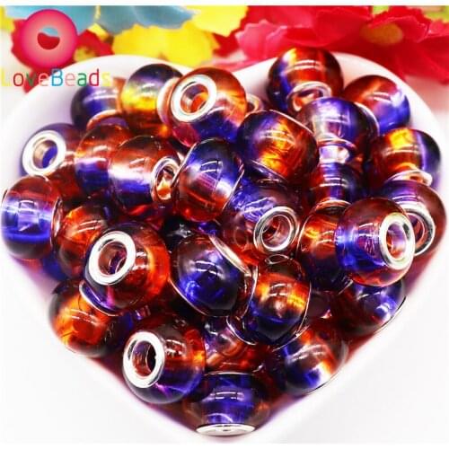 10 Pcs New Color Resin Murano Charm Big Hole Rondelle Spacer Beads for Jewelry Making Fit Pandora Bracelet Snake Chain DIY Craft