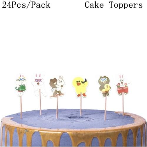 24Pcs/lot Cartoon Corney rabbit Cupcake Topper Picks Birthday/ Wedding Party Decorations Kids Party Favors Party Decoration