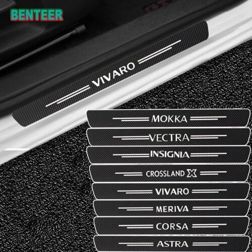 4pcs NEW Carbon Fiber Car Door Sills Protector Stickers For Opel Astra Insignia Corsa Vectra Mokka Meriva Vivaro CrosslandX