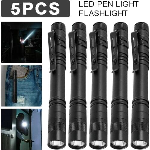 5pcs LED Flashlights Clip Penlight Pen Torches Strong Light For Fishing Camping Mini Portable Outdoor Lighting