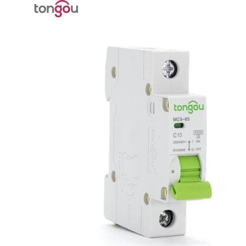 MCB 1P 10A Curve C 110V 220V 4.5KA AC Mini Circuit Breaker TOMC3-63 with 5 Years Warranty