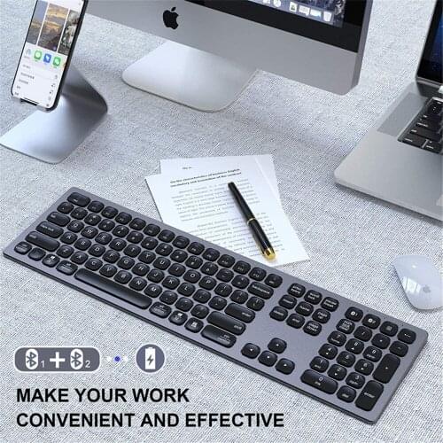 Type-C Rechargeable Bluetooth Keyboard BT Multi-Device Rechargeable Aluminum Alloy Wireless 110 Keys iron Gray Luxury Keyboard