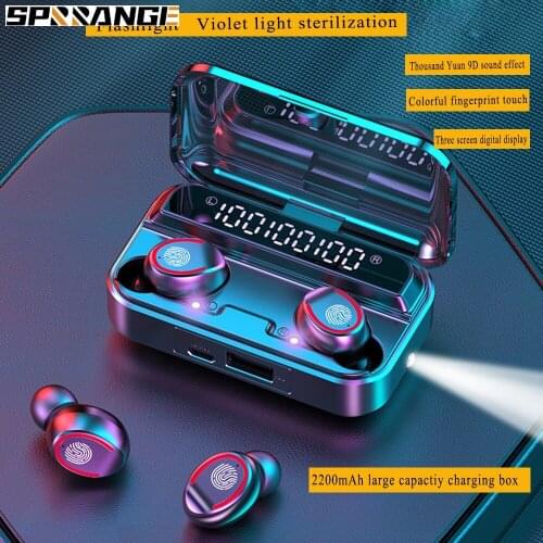 Bluetooth V5.1 Earphones Wireless Headphones Flashlight UV Sterilization Microphone Sports Headsets 2200mAh Charging Box Phone