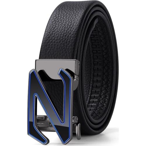 WILLIAMPOLO Fashion Genuine Leather Belt For Men Automatically Buckle Mens Belt Luxury Design Dress Belts PL20761-65P