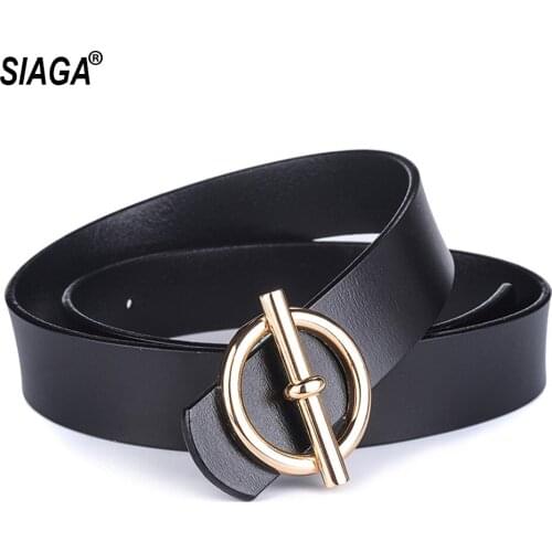 Brand Name Womens Cow Genuine Leather Unique Slide Buckle Metal Fashion Designers 28mm Width Female Accessories FCO057