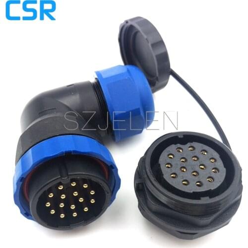 SD28TA-ZM, 90-degree elbow connector 16pins plug and socket, Outdoor waterproof cable 16 pin connector,IP67, Panel cutout 28mm