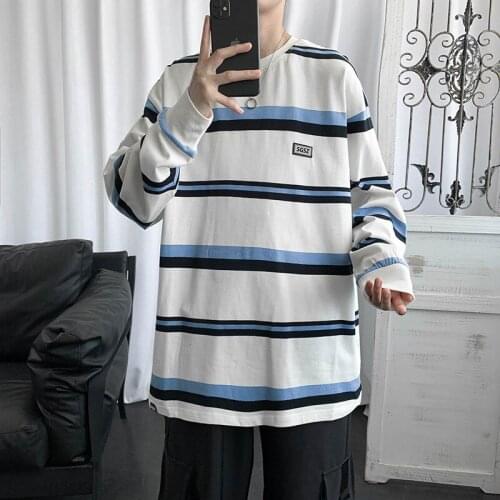 Couple Color Matching Striped Long-sleeved T-shirt Male Spring and Autumn Korean Version of The Trend Loose Harajuku T-shirt