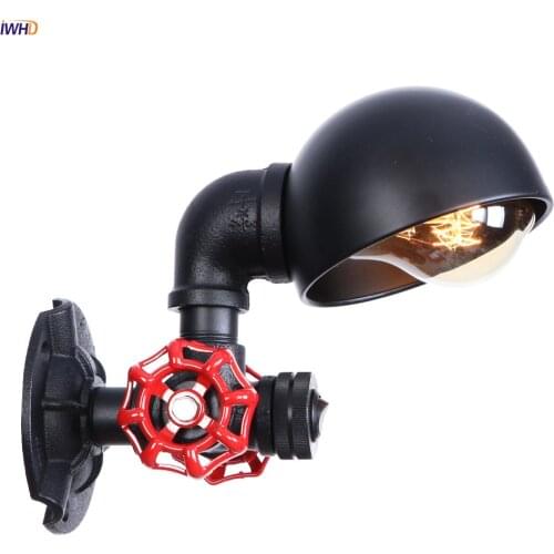 IWHD Black Iron Metal Retro LED Wall Light Fixtures Home Lighting Loft Industrial Style Water Pipe Lamp Vintage Wall Sconce