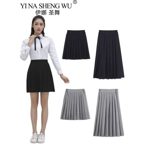 JK School Uniform Elastic Waist Japanese Girls School Uniform Solid Color JK Suit Pleated Skirt Short/Middle High School Dress