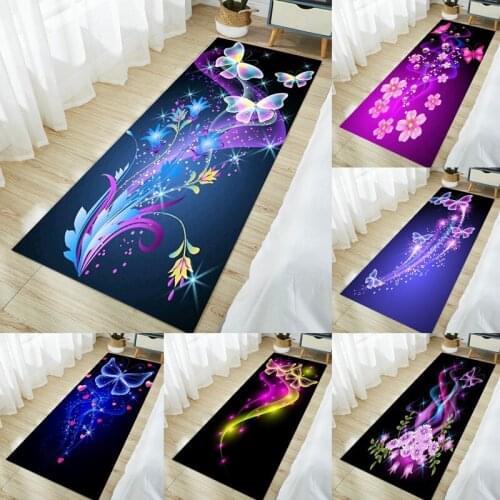 Butterfly Pattern Kitchen Mat Hallway Long Carpet Bedroom Doormat Bedside Floor Mat Home Non-slip Water Absorption Bathroom Rugs