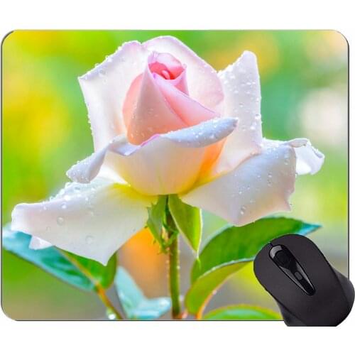 Natural Rubber Mouse Pad Printed with Rose flower -Stitched Edges