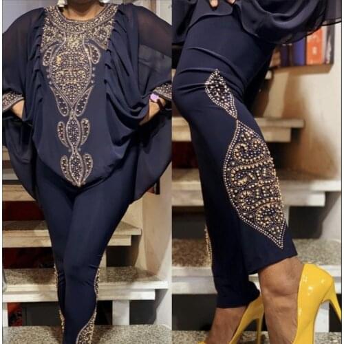 2021 Summer Fashion Style African Women Printing Polyester Two Pieces Sets Top and Long Pant African Clothes for Women