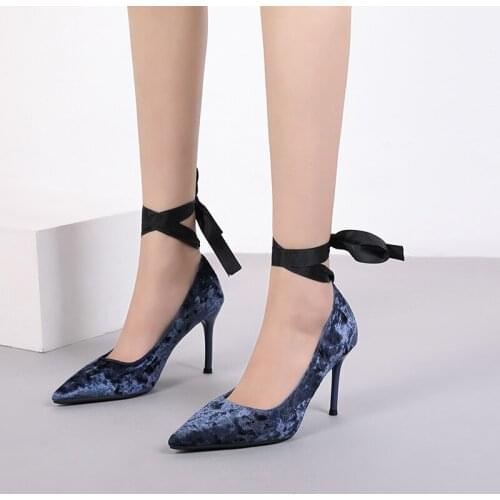 Fashion Velvet Pumps Winter Spring Ladies Shoes Office Wedding High Heel Shoes Sexy Pointed Toe Stiletto High Heel Slip On Dress
