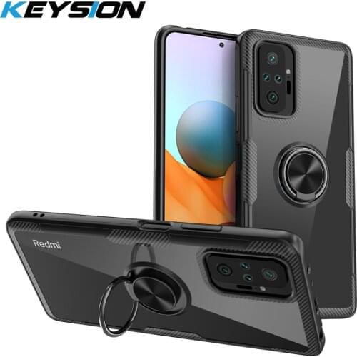 KEYSION Fashion Transparent Shockproof Case For Redmi Note 10 Pro Max 10S Clear Ring Phone Back Cover for Redmi Note 9 Pro 9S 8