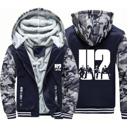 U2 rock band punk windbreak outwear Male coatwarm hoodie man thick Camouflage Sleeve causal winter Jacket hoody men clothes