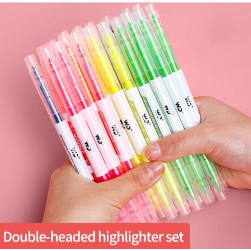 Double-headed highlighter pen set 6-color textbook marker student stroke key circle drawing and marking color thick marker pen