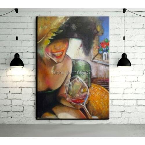 New Arrival High Quality Abstract Drinker Lady Oil Painting On Canvas Abstract Lady and Wine Oil Painting For Wall Decoration