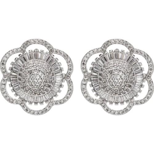 New High Quality AAA Zircon Stones Flower Stud Earrings Wedding Bride Stud Earrings High Jewelry Earrings Copper 1Pair