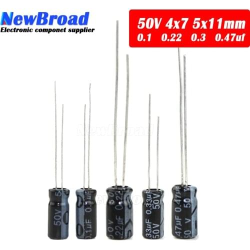 20PCS Original aluminum electrolytic capacitor 50V 0.1UF 50V 0.22UF 50V 0.33UF 50V 0.47UF plug-in multi specification 50V Black
