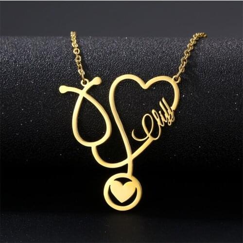 Personalized Heart and Lariat Doctor Stethoscope Adjustment Stainless Steel Custom Name Necklaces Jewelry for Women Girl Gifts