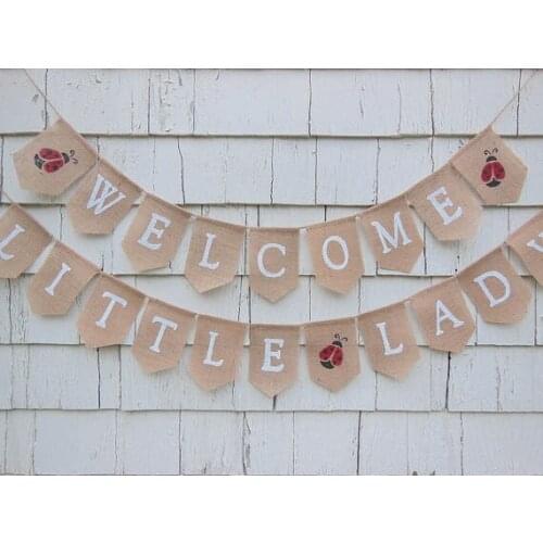 Custom Welcome Little Lady baby shower burlap Banners nursery room sign party ladybug Buntings garlands Photo Prop