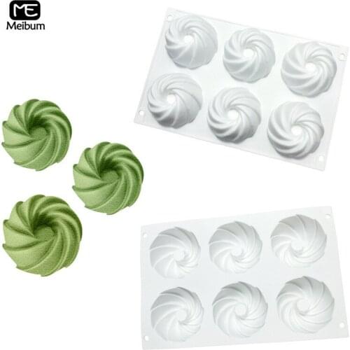 Meibum 6 Cavity Whirlwind Shape Silicone Mold DIY Chocolate Mousse Cake Mould Pastry Dessert Modle Kitchen Baking Tools