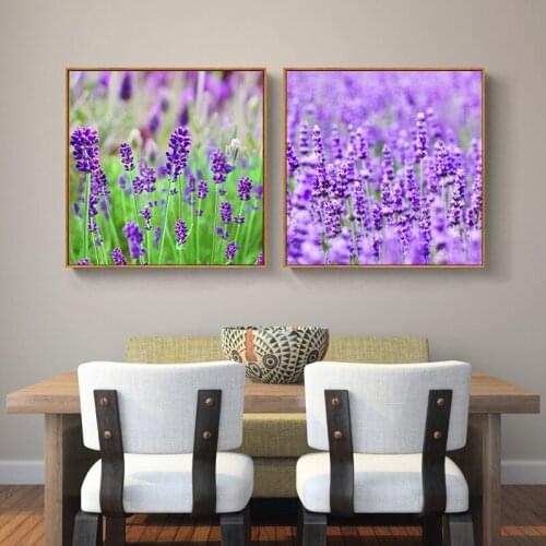 Modern Nordic Living Room Canvas Painting Countryside Purple Lavender Picture for Living Room Dining Room Wall Art Decor Poster