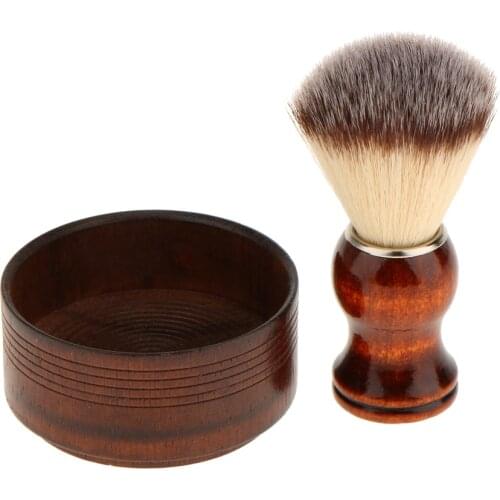 Traditional Beard Shaving Tools Set - Natural Wood Bowl and Shaving Brush, Wet Shaving Kit